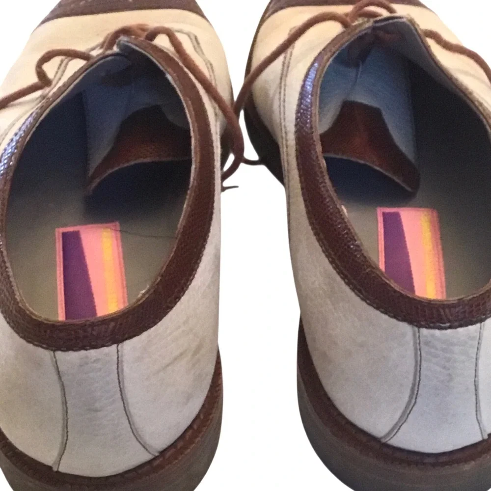Vtg Susan Bennis Warren Edwards Leather Oxford Sz 10 Off White/Brown Cap Toe